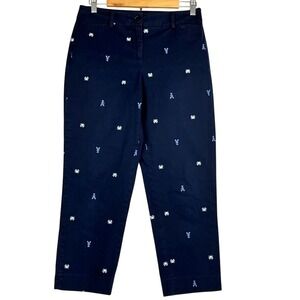 Talbots Perfect Crop Embroidered Crabs & Lobsters Nautical Cropped Pants Size 4